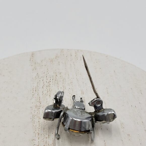 Vintage 1960 Austrian Crystal 3D Bug Brooch Silver Tone Insect Pin - Picture 7 of 13